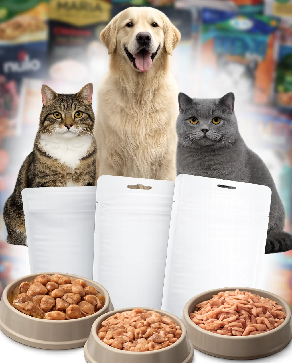 Envases flexibles para comida húmeda de mascotas en proceso industrial